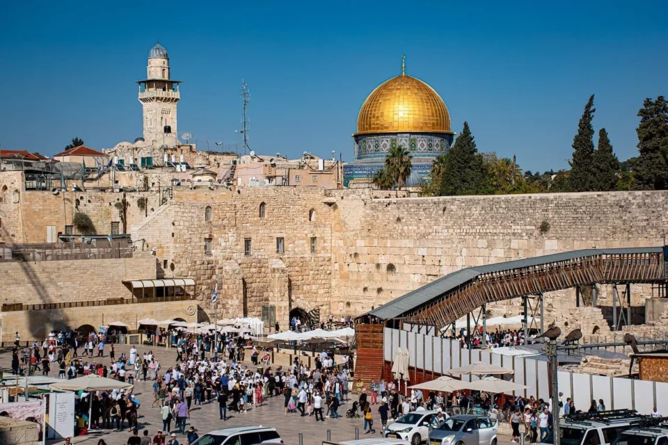 Jerusalem's old city walls with Dome of the Rock in the background