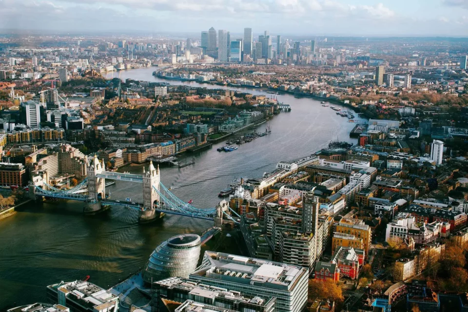 an aerial view of London, UK
