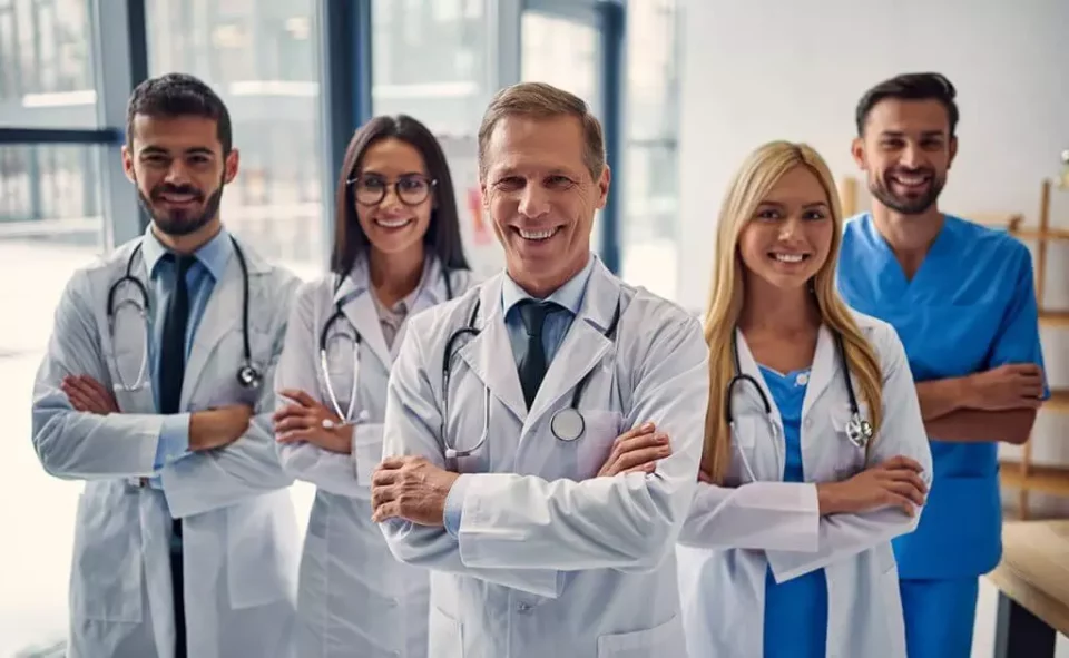 Doctors and nurses smiling