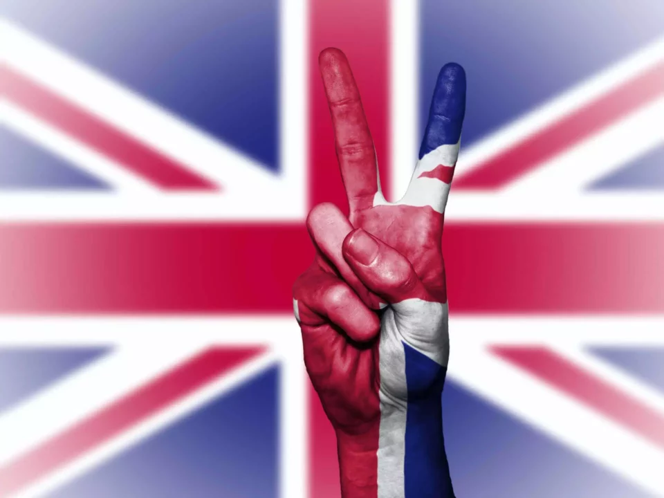 Hand and UK flag  