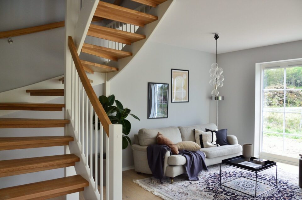 White sofa and stairways 